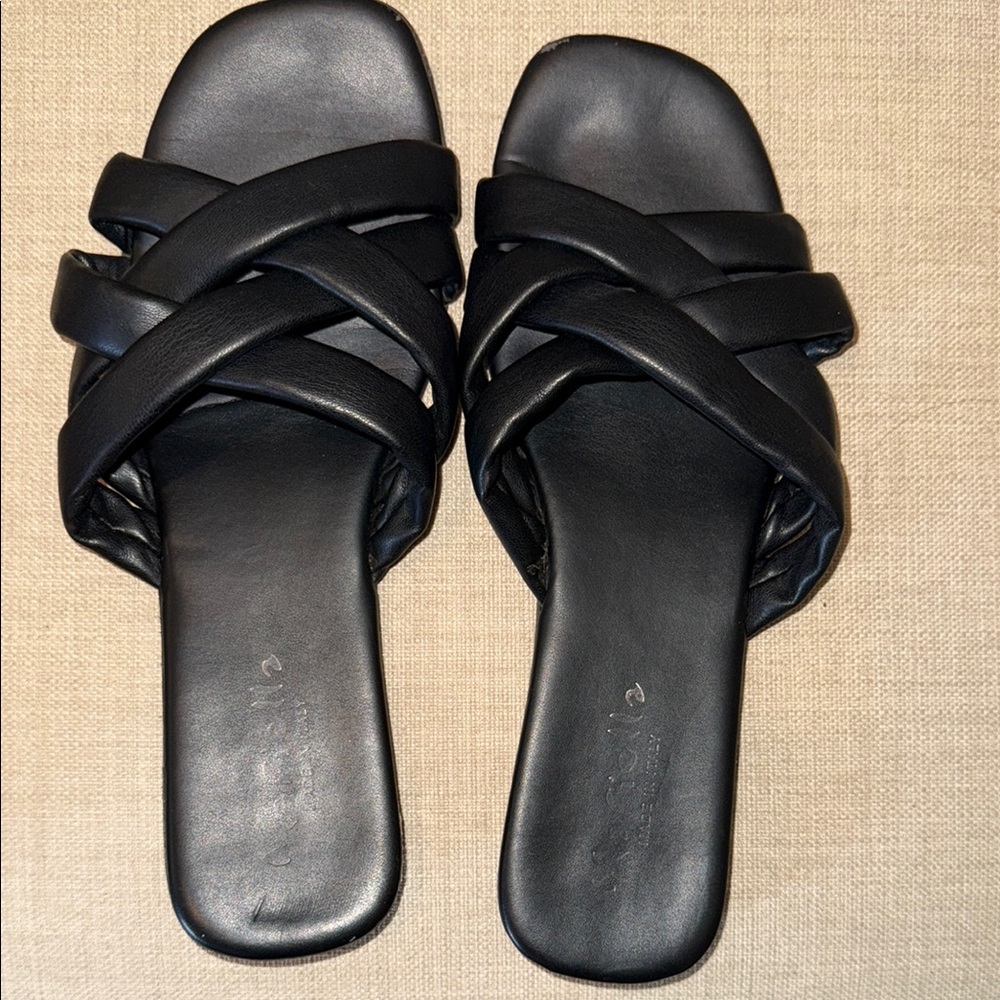 Mariella Sleek Black Crisscross Slide Sandals 9.5 (or 10)